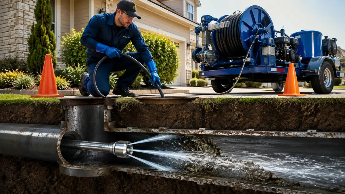 Main Sewer Line Hydro Jet Cleaning in Badger